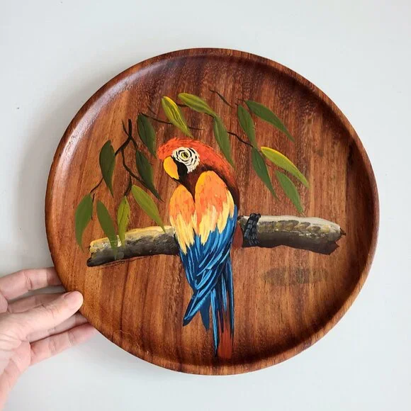 Hand painted parrot wooden tray. - Picture 3 of 6